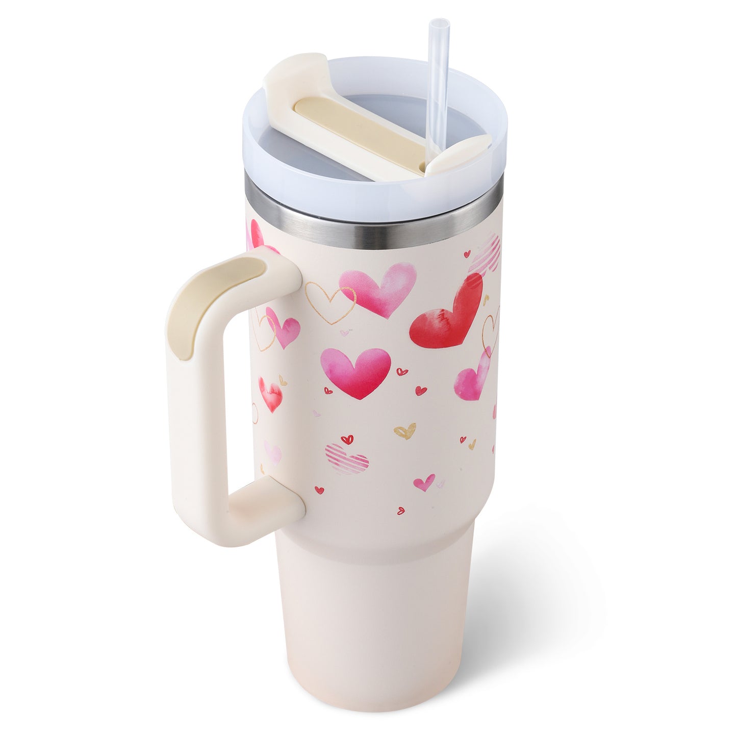 40 Oz Tumbler With Handle Straw Insulated, Stainless Steel Spill Proof Vacuum Coffee Cup Tumbler With Lid Tapered Mug Gifts For Valentine Lover
