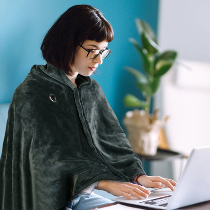 Manta eléctrica calefactable USB de 150 x 79 cm (59 x 31 pulgadas), poncho/chal/envoltura con cremallera, lavable, para el hogar y la oficina. No requiere batería externa. Compatible con CJCD2415461.