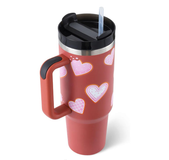 40 Oz Tumbler With Handle Straw Insulated, Stainless Steel Spill Proof Vacuum Coffee Cup Tumbler With Lid Tapered Mug Gifts For Valentine Lover