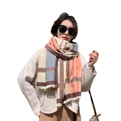 Bufanda de cachemir sintético de estilo coreano con contraste de colores para mujer, ideal para el invierno.