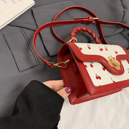 Luxury Square Shoulder Bag Sweet Crossbody Bag Fashion Cherry Print Top-Handle Women High Quality Sling Purse