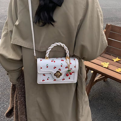 Luxury Square Shoulder Bag Sweet Crossbody Bag Fashion Cherry Print Top-Handle Women High Quality Sling Purse