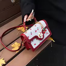 Luxury Square Shoulder Bag Sweet Crossbody Bag Fashion Cherry Print Top-Handle Women High Quality Sling Purse