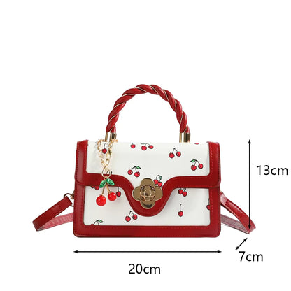 Luxury Square Shoulder Bag Sweet Crossbody Bag Fashion Cherry Print Top-Handle Women High Quality Sling Purse